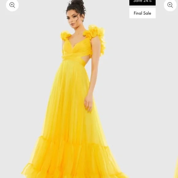 Beautiful Mac Duggal Yellow Ruffle Tiered Cut-Out Chiffon Gown orig. price $398 - Picture 2 of 2